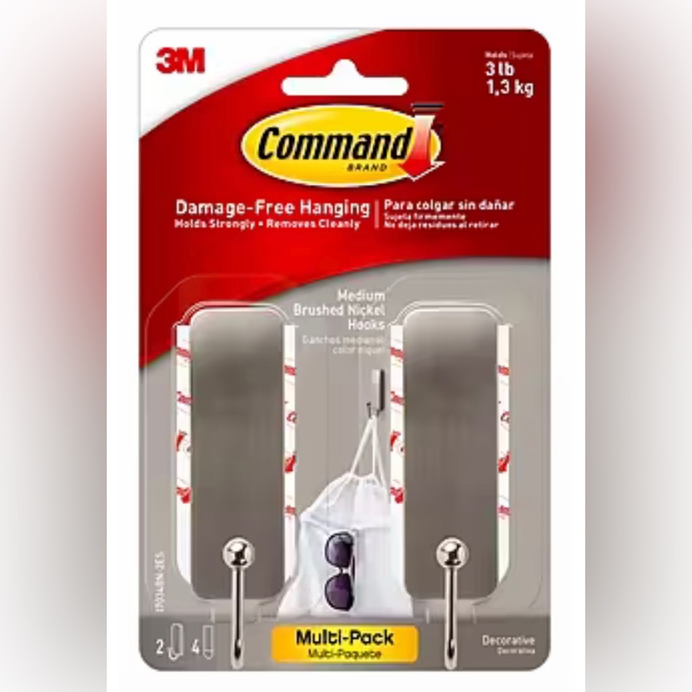 Command Medium Brushed Nickel Hooks